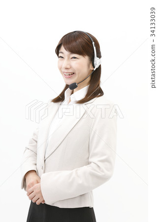 女商人休閒西裝女人耳機呼叫中心電話Appointer 女商人休閒西裝女人耳機呼叫中心電話Appointer 34133039