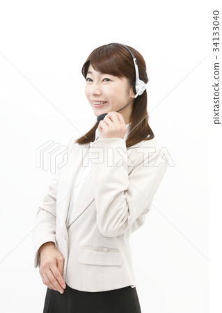 Business Woman Casual Suit Woman Headset Call Center Telephone Appointer Business Woman Casual Suit Woman Headset Call Center Telephone Appointer 34133040