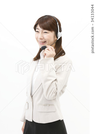 Business Woman Casual Suit Woman Headset Call Center Telephone Appointer Business Woman Casual Suit Woman Headset Call Center Telephone Appointer 34133044