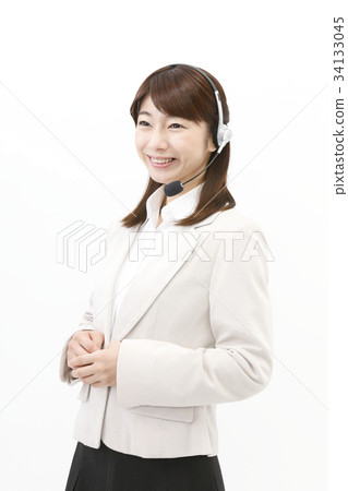 女商人休閒西裝女人耳機呼叫中心電話Appointer 34133045