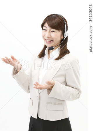 Business Woman Casual Suit Woman Headset Call Center Telephone Appointer Business Woman Casual Suit Woman Headset Call Center Telephone Appointer 34133048