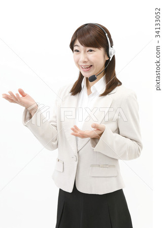 Business Woman Casual Suit Woman Headset Call Center Telephone Appointer Business Woman Casual Suit Woman Headset Call Center Telephone Appointer 34133052