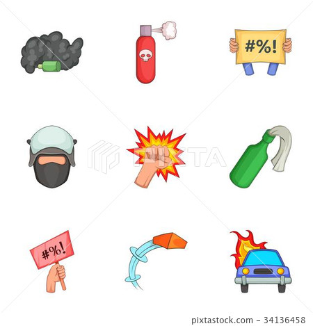 Vandalism icons set, cartoon style Vandalism icons set, cartoon style 34136458