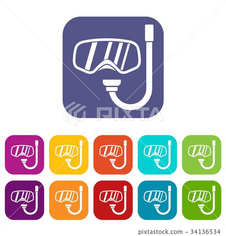 Goggles and tube for diving icons set 34136534