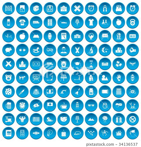100 alarm clock icons set blue 34136537
