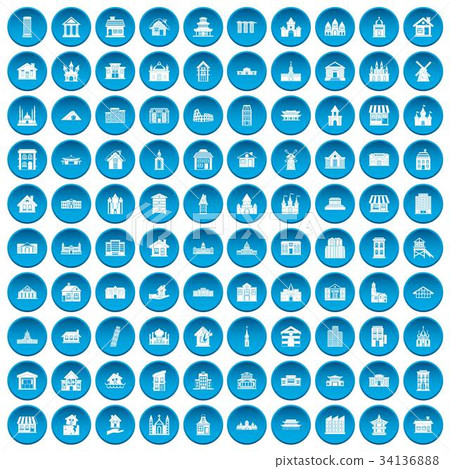 100 building icons set blue 100 building icons set blue 34136888