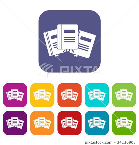 Three books with bookmarks icons set Three books with bookmarks icons set 34136905