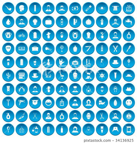 100 barber icons set blue 100 barber icons set blue 34136925