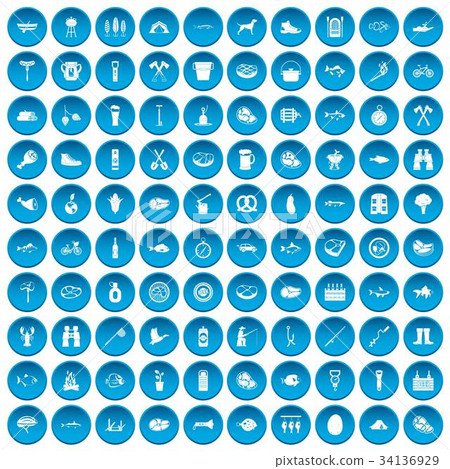 100 BBQ icons set blue 100 BBQ icons set blue 34136929