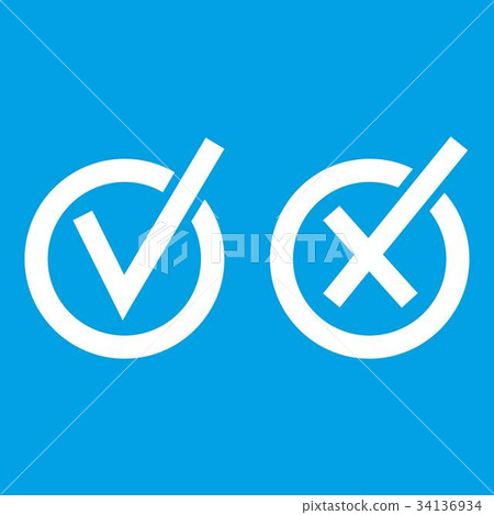 Signs of choice of tick and cross in circles icon white 34136934