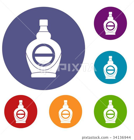 Maple syrup in glass bottle icons set 34136944
