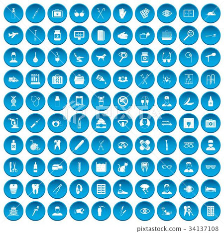 100 care icons set blue 34137108