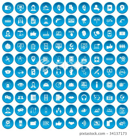 100 call center icons set blue 34137173