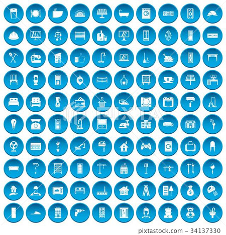 100 comfortable house icons set blue 34137330