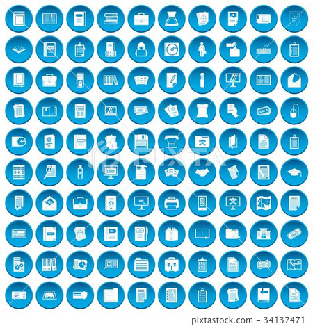 100 document icons set blue 34137471