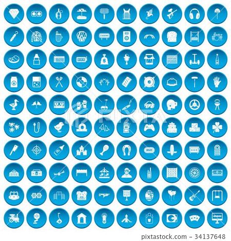 100 entertainment icons set blue 34137648