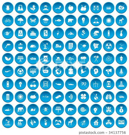 100 eco care icons set blue 100 eco care icons set blue 34137756
