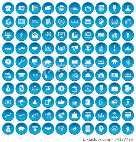 100 e-commerce icons set blue 34137759
