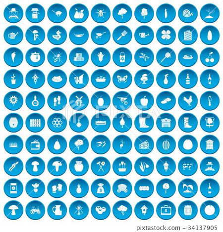 100 farming icons set blue 100 farming icons set blue 34137905