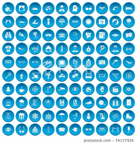 100 glasses icons set blue 34137926