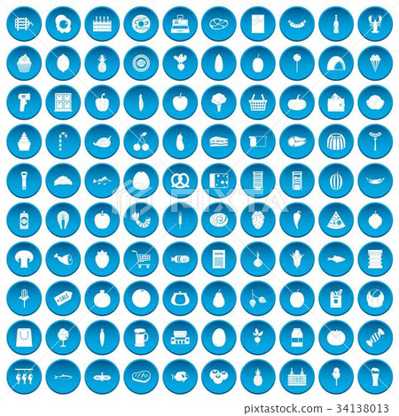 100 grocery shopping icons set blue 100 grocery shopping icons set blue 34138013
