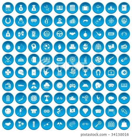 100 gambling icons set blue 34138016