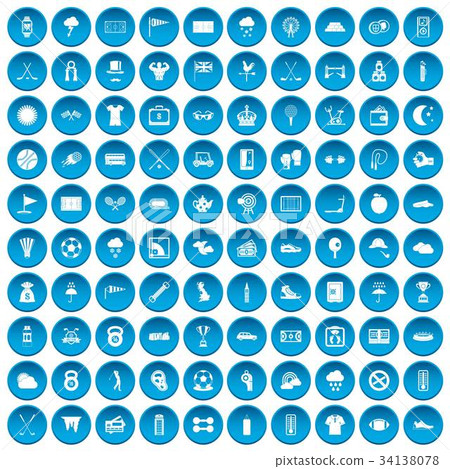 100 golf icons set blue 34138078