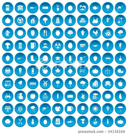 100 health food icons set blue 100 health food icons set blue 34138169