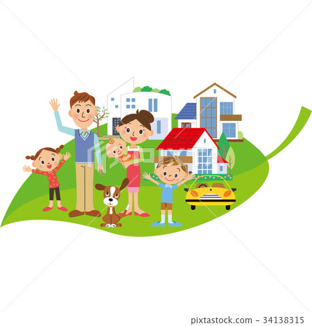 Family and house riding on a leaf Family and house riding on a leaf 34138315