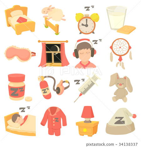 Sleeping symbols icons set, cartoon style 34138337