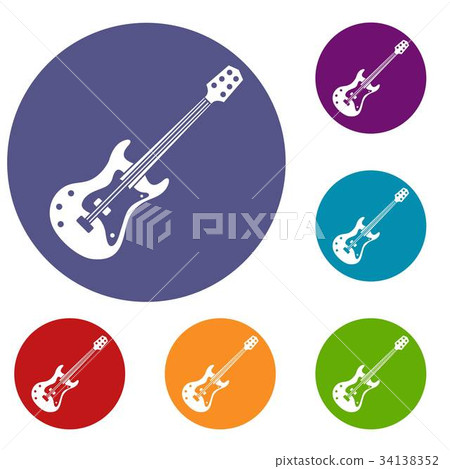 Classical electric guitar icons set 34138352
