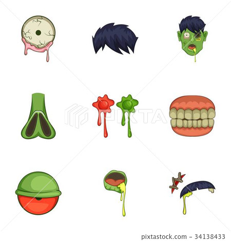 Zombie constructor icons set, cartoon style Zombie constructor icons set, cartoon style 34138433