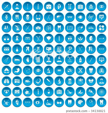 100 medical icons set blue 34138821