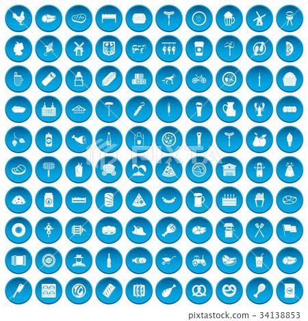 100 meat icons set blue 34138853