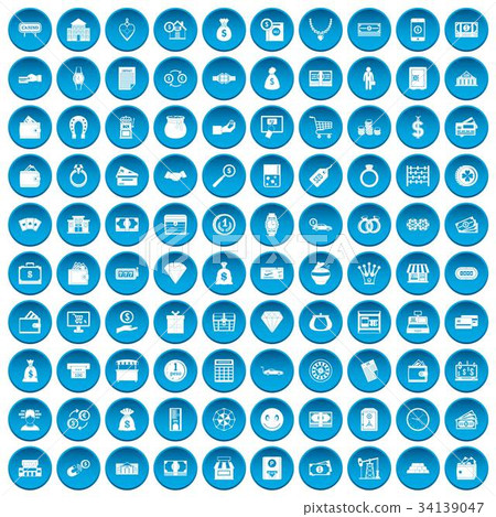 100 money icons set blue 100 money icons set blue 34139047