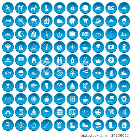 100 mountaineering icons set blue 100 mountaineering icons set blue 34139052
