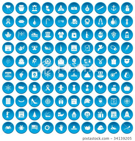 100 national holiday icons set blue 34139205