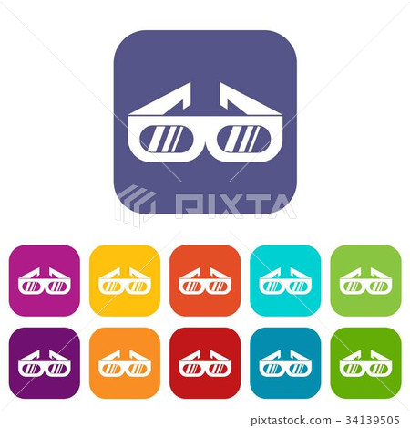 Glasses for 3D movie icons set 34139505