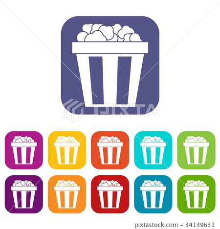 Box of popcorn icons set Box of popcorn icons set 34139631