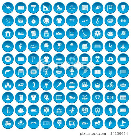 100 playground icons set blue 34139634