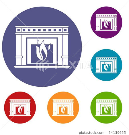 Electric fireplace icons set 34139635