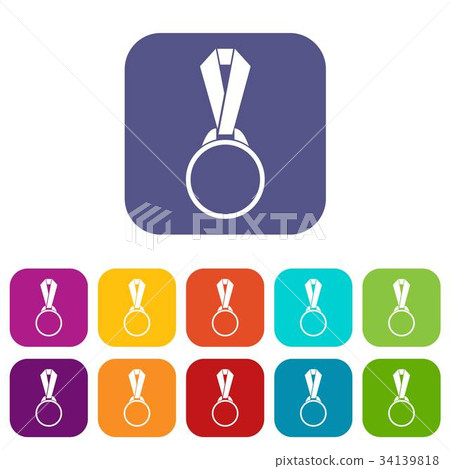 Round medal with ribbon icons set Round medal with ribbon icons set 34139818