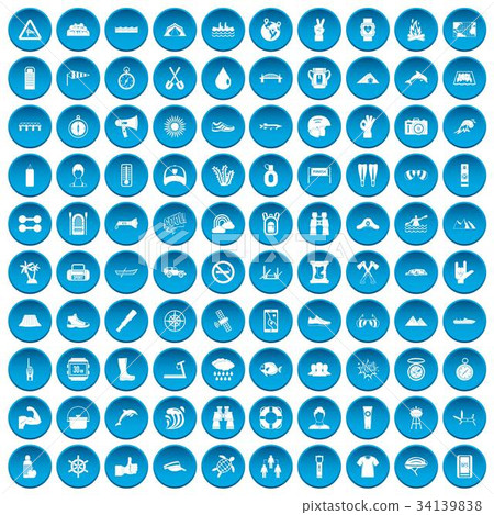 100 rafting icons set blue 100 rafting icons set blue 34139838