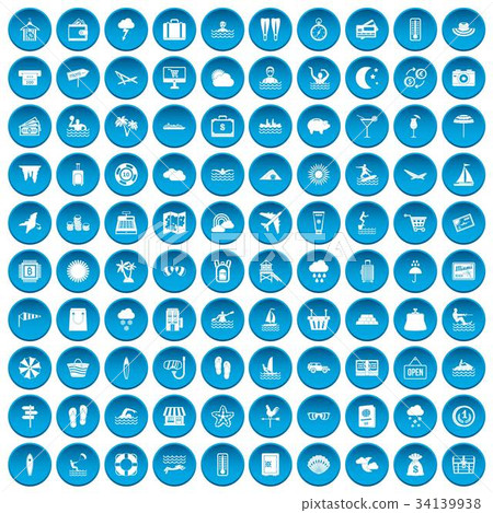 100 seaside resort icons set blue 100 seaside resort icons set blue 34139938
