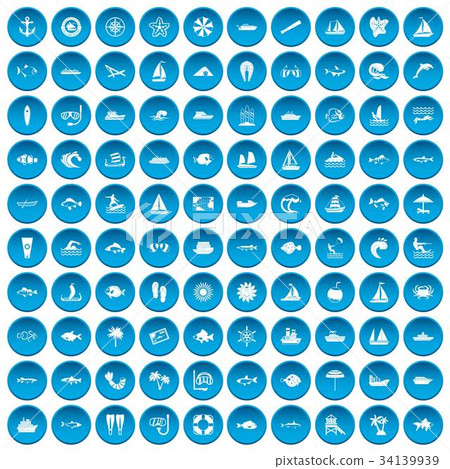 100 sea icons set blue 100 sea icons set blue 34139939