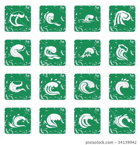 Sea waves icons set grunge Sea waves icons set grunge 34139942