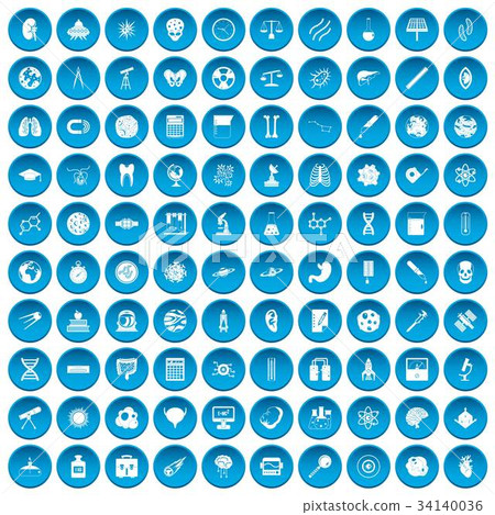 100 science icons set blue 34140036