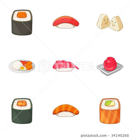 Japanese food icons set, cartoon style 34140268