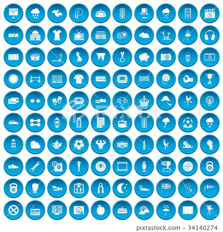 100 soccer icons set blue 34140274