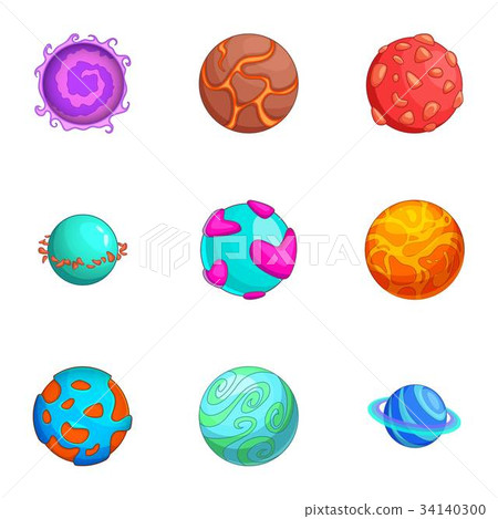 Space planets icons set, cartoon style 34140300